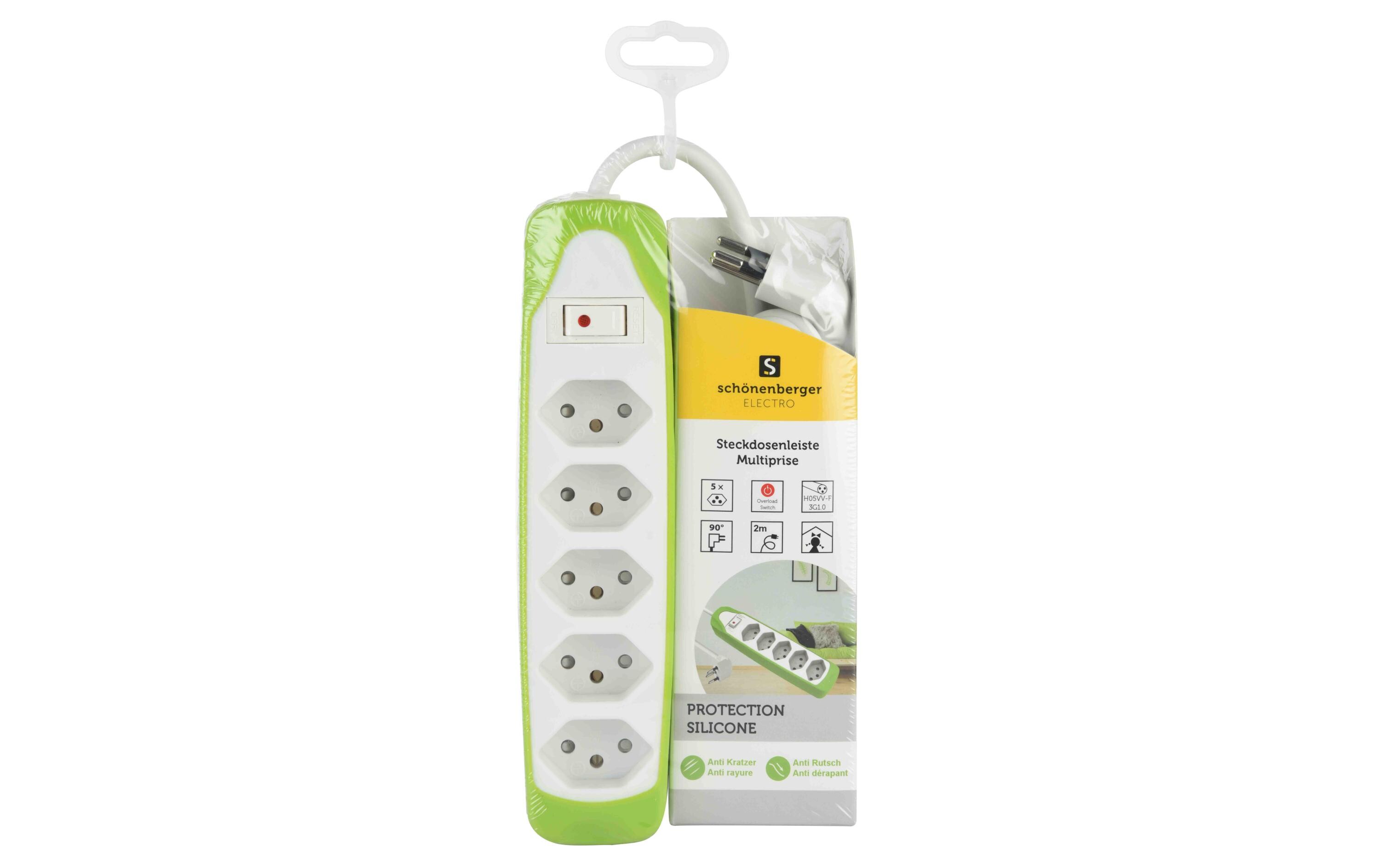 Steckdosenleiste 5x T13 Weiss / GrünSteckdosenleiste, Weiss / Grün