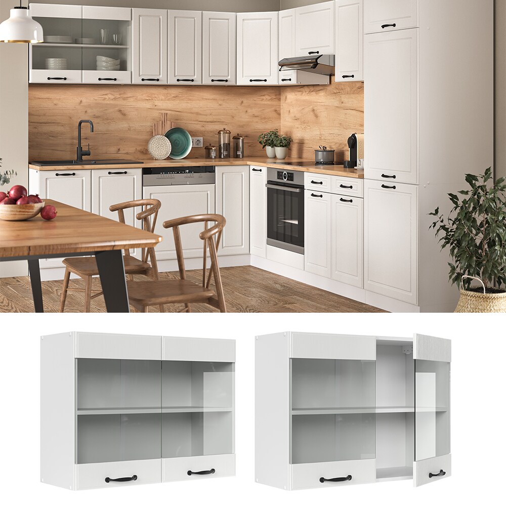Vicco Hängeglasschrank 80 cm Weiß Küchenschrank Hängeschrank Küchenzeile R-Line