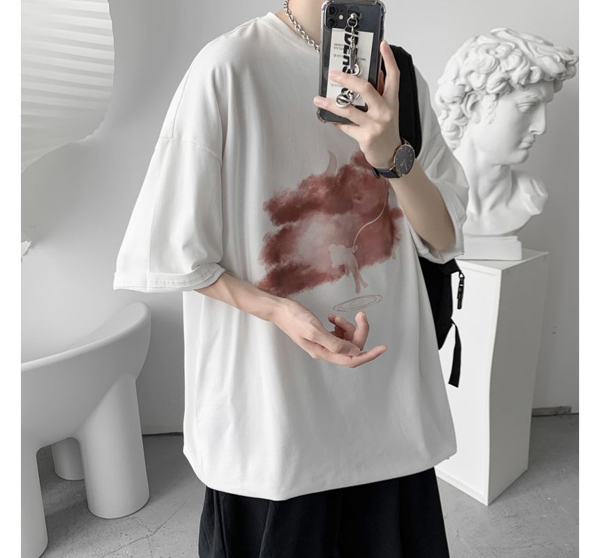 Wewewow - T-shirt met ronde hals en elleboogmouwen