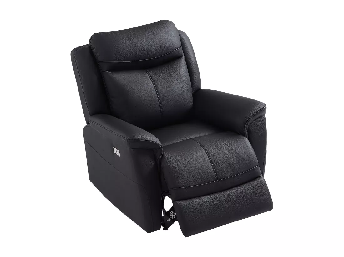 Canapés 3 places 2 places et un fauteuil relax électrique en cuir de vachette noir NOMAJO