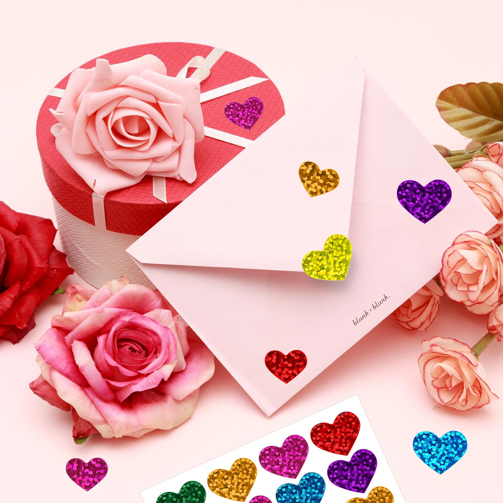 (1140er Set) 10-20mm Herz Aufkleber Heart Sticker Selbstklebende Etiketten in Glitzer Optik - Bunt
