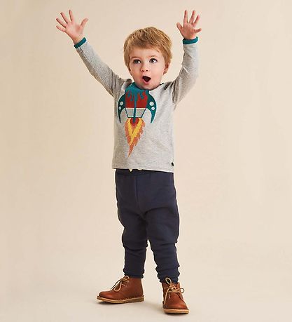 Freds WoRød Bluse - Hello Rocket - Gråmeleret m. Rumraket