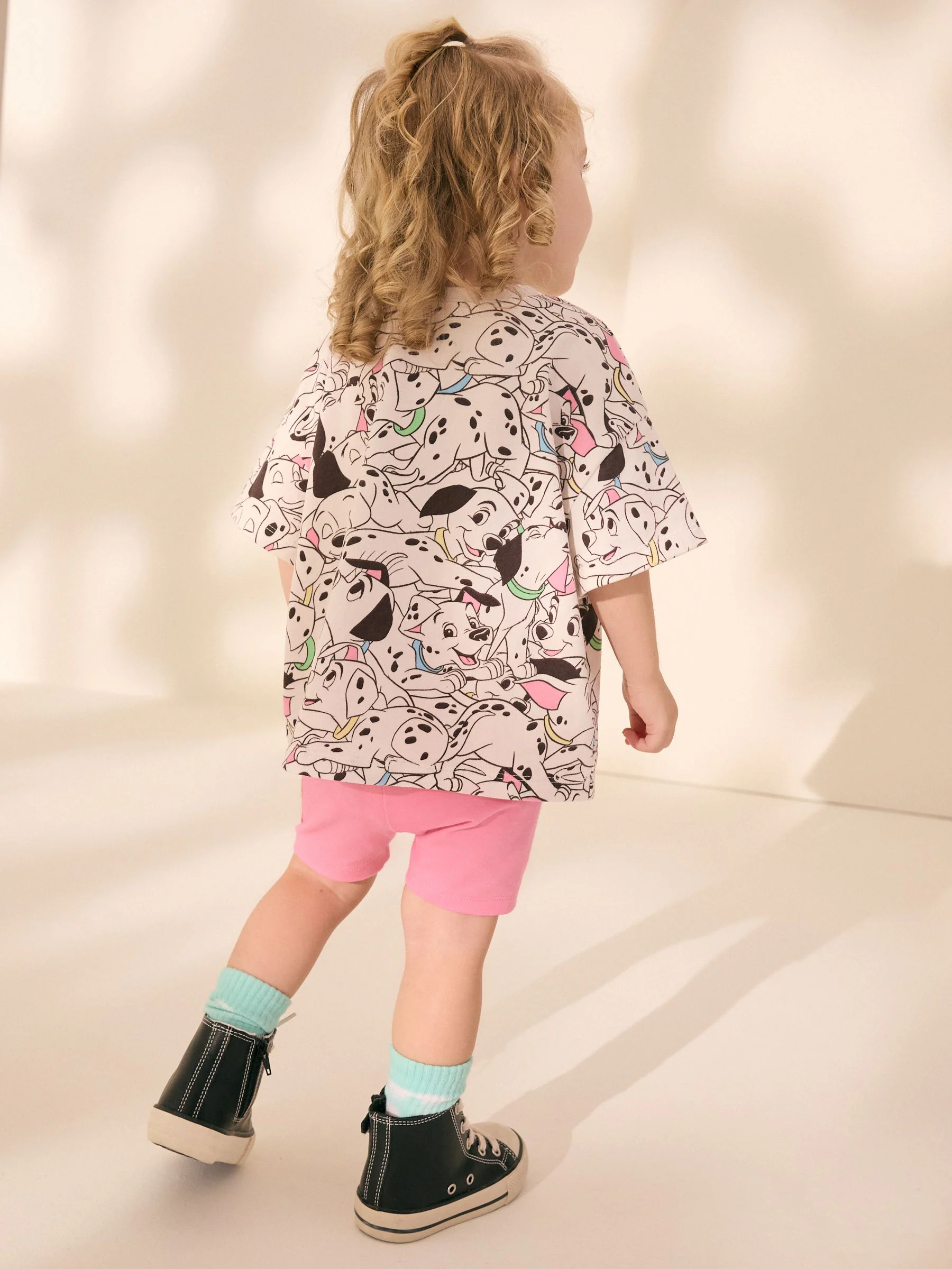 Wit en roze - Disney 101 Dalmatiërs set van T-shirt met korte mouwen en fietsshort (3mnd-7jr)
