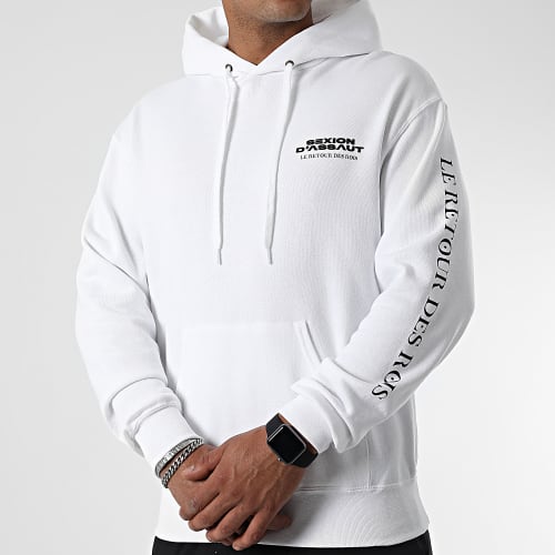 Sweat Capuche Chest And Sleeve Blanc Noir