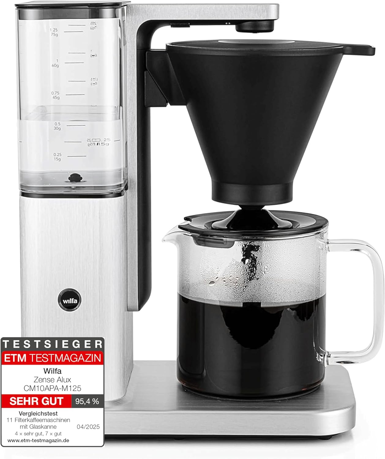 Wilfa Zense Alux Filterkaffeemaschine - 1,25L abnehmbarer Wassertank - Warmhaltefunktion - Auto-Tropfstopp & Auto-Abschaltung - Aluminiumgehäuse (Edelstahl gebürstet)