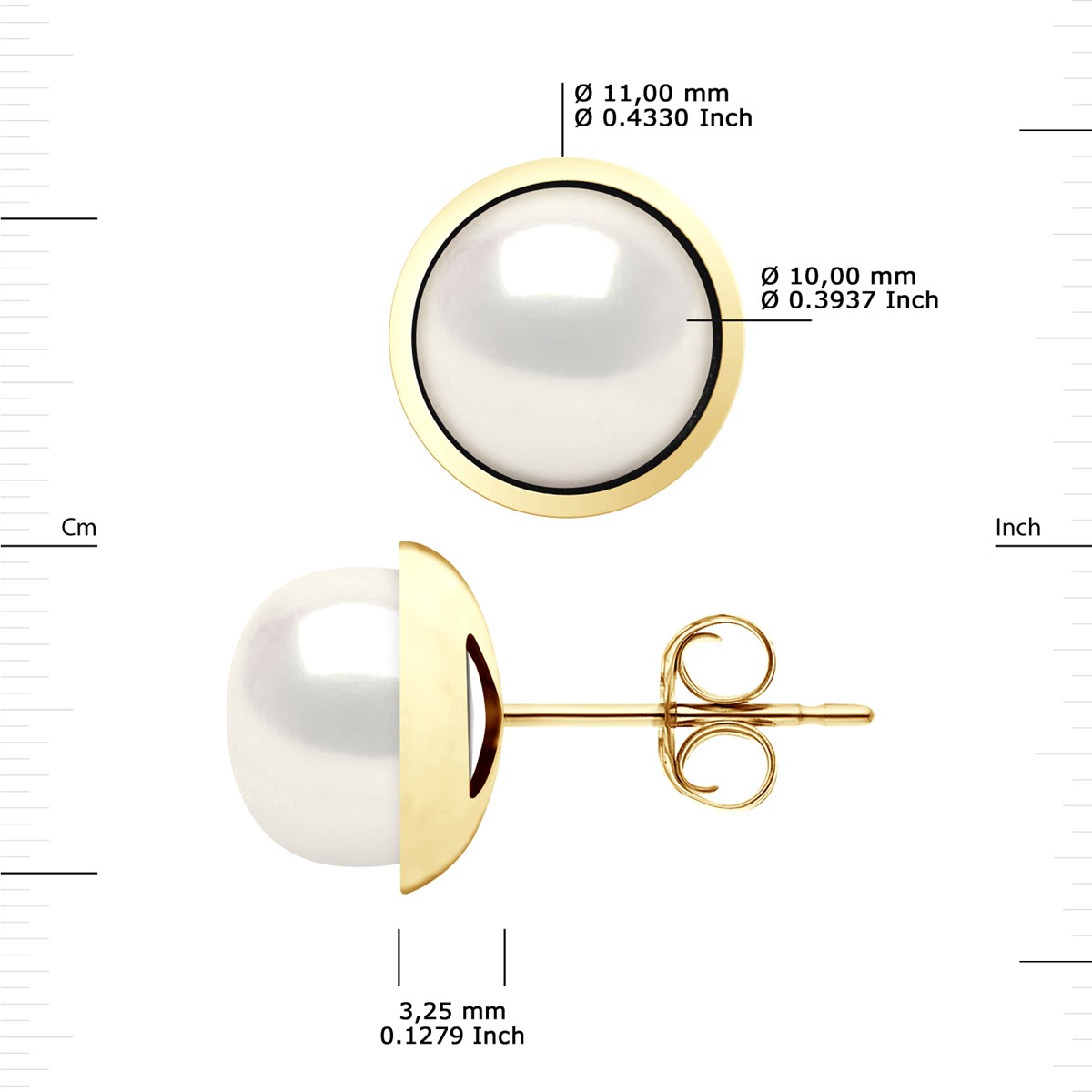 STELLA - Boucles d'Oreilles Perles d'Eau Douce 10-11 mm Blanches Or Jaune