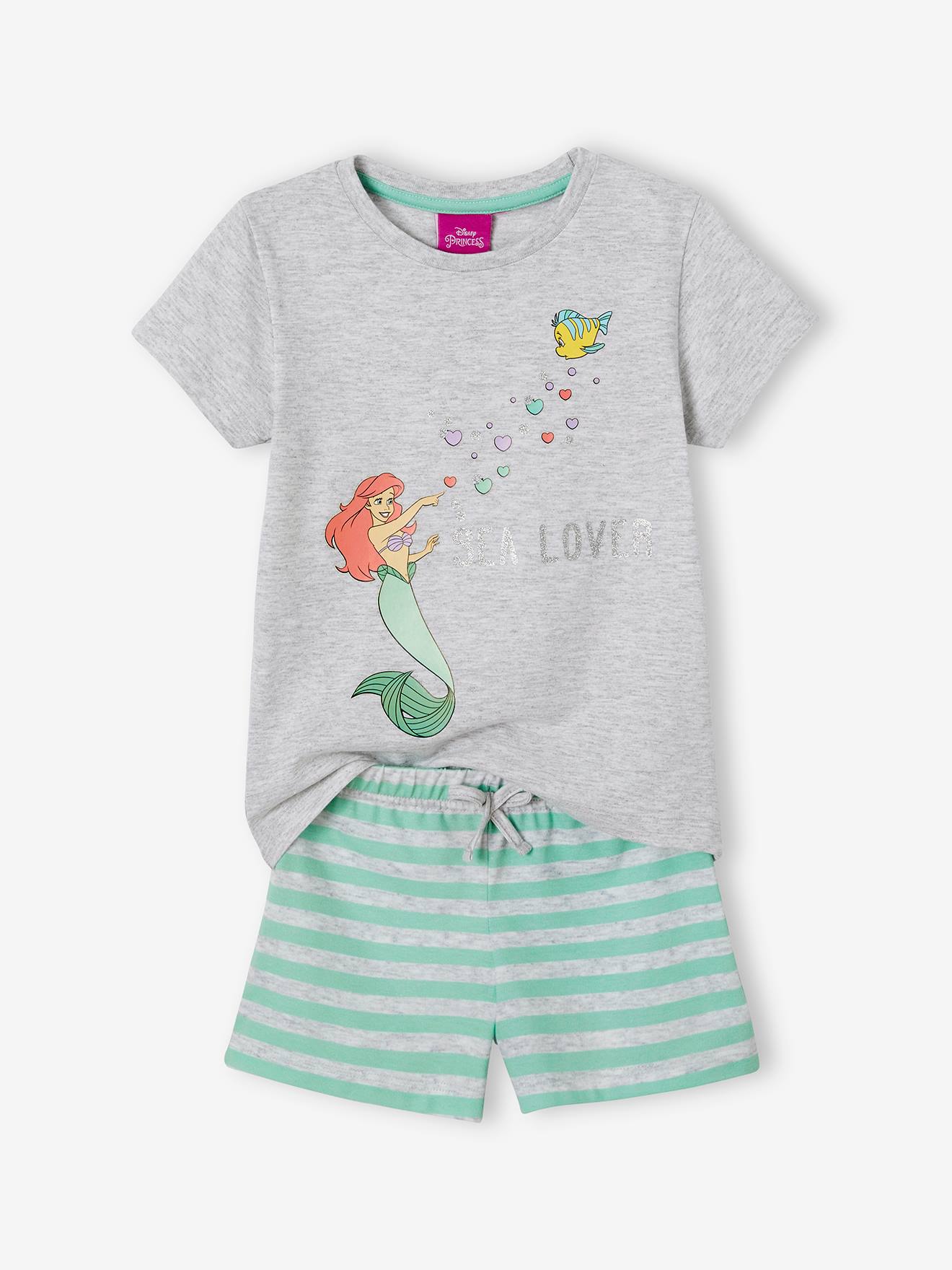 Pijama infantil DS® da Pequena Sereia com shorts na cor verde-água.