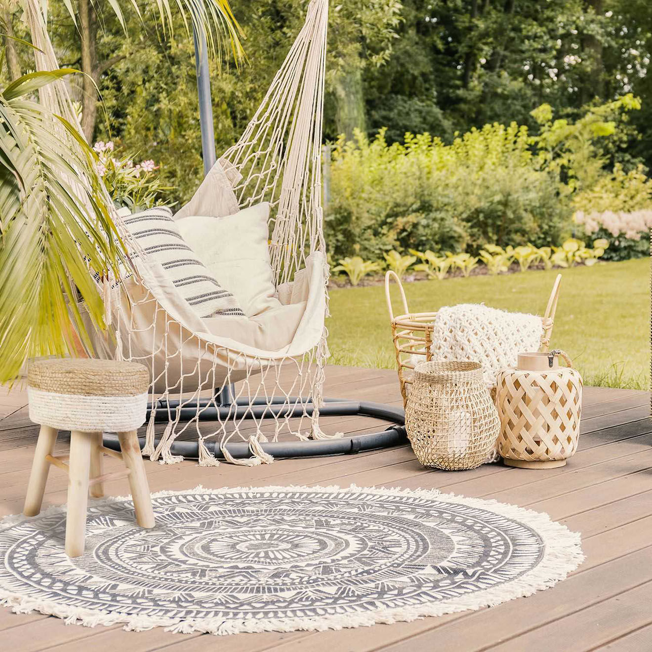 Home Deco Factory Tabouret tressé sable - 30x43x30 cm