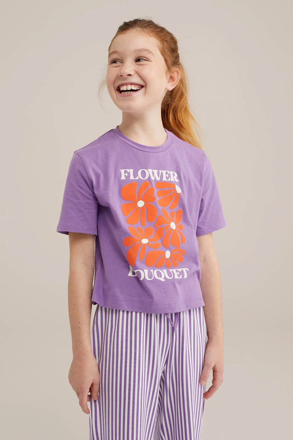 WE Fashion pyjama lila/wit/oranje