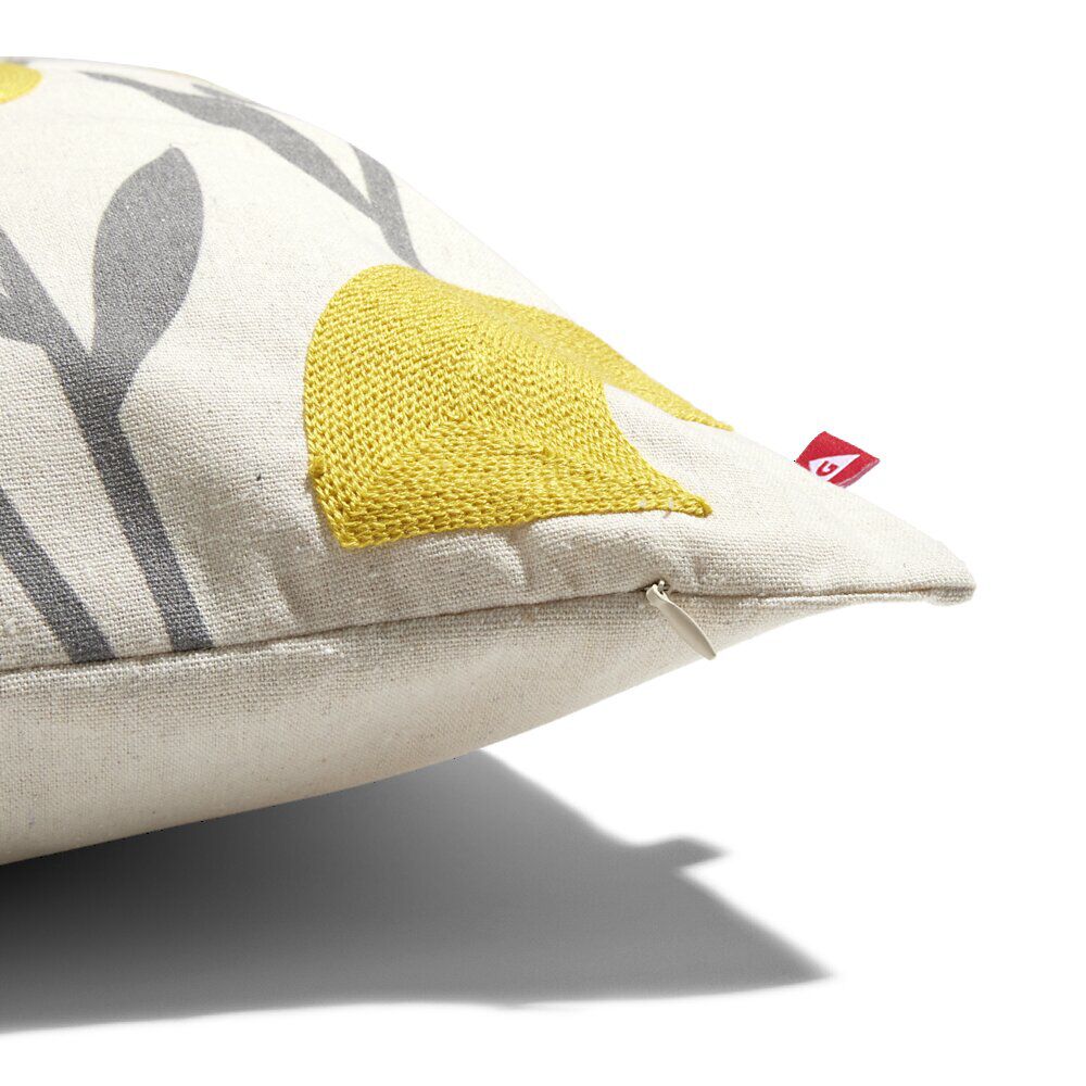 Housse de coussin imprimé floral jaune avec broderie 45x45cm