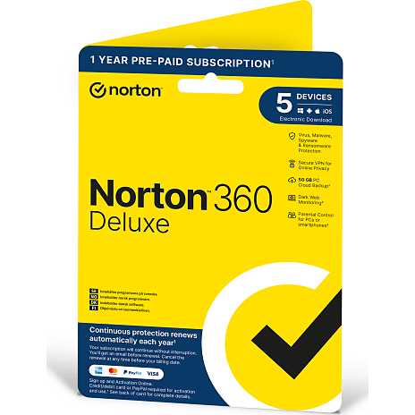 NORTON 360 Deluxe 5 enheder 1 år antivirus