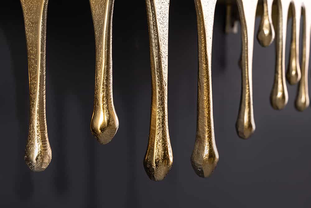 Handgefertigtes Wandregal LIQUID LINE 60cm gold antik Metall Tropfen-Design