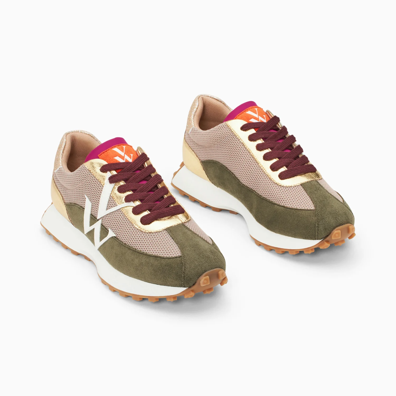 Sneakers-Baskets monogramme Faustine beige et kaki à semelle running