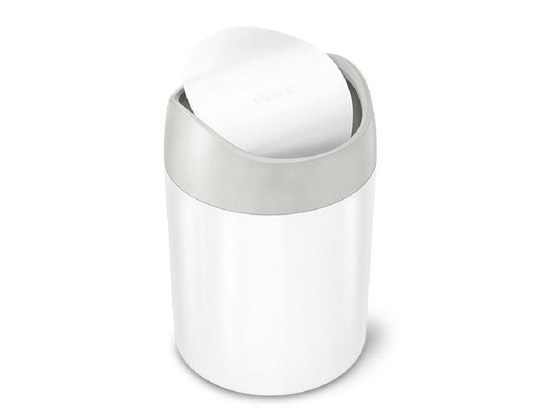 Simplehuman Abfalleimer 1.5 l, Weiss Mini Abfalleimer mit Schwingdeckel