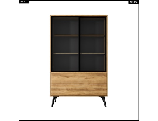 OTITEC - Armoire vitrine - l.100 x h.165 x p.39 cm - clide - chêne