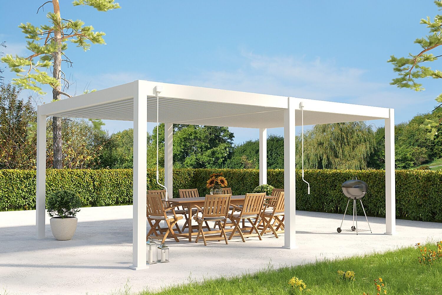 Pavillon Pergola 4x6m Terassenüberdachung freistehend mit Lamellendach verstellbar Gartenpavillon Hardtop wasserdicht stabil Winterfest Voll-Aluminium Grillpavillon wetterfest Weide Deluxe Plus Weiß