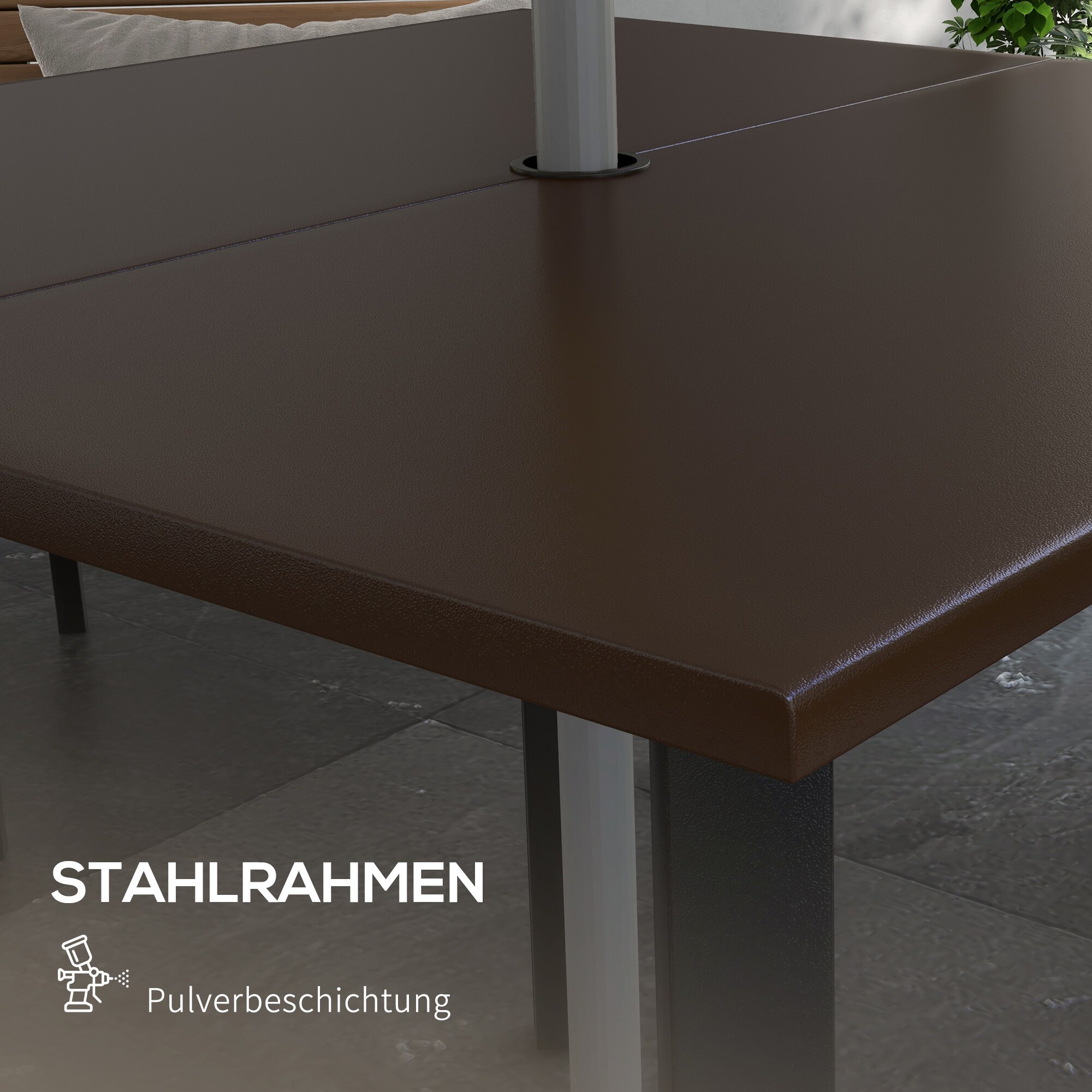Outsunny Gartentisch mit zentralem Schirmloch braun 100L x 100B x 72H cm