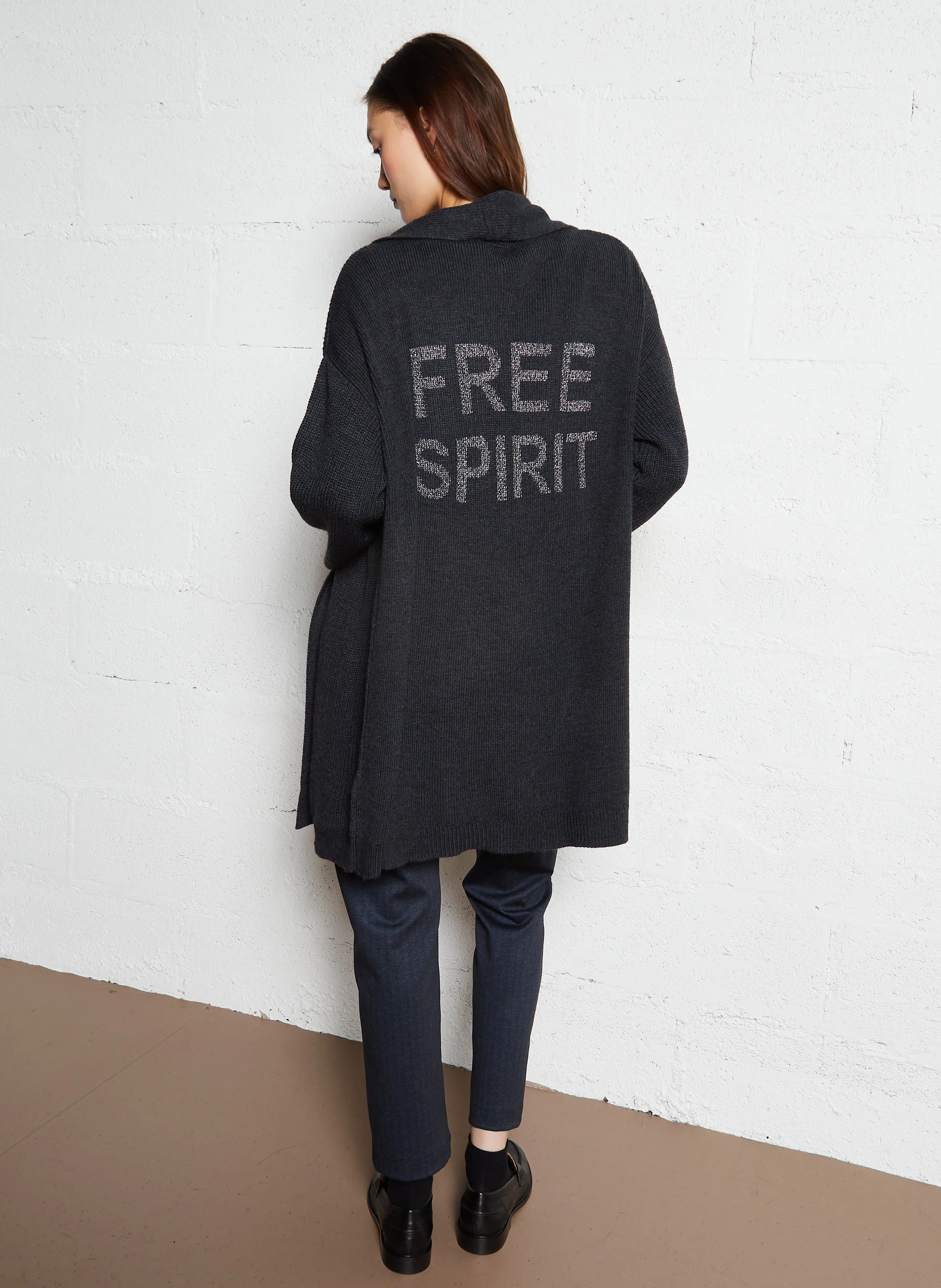 Cardigan long en laine mélangée | Gris