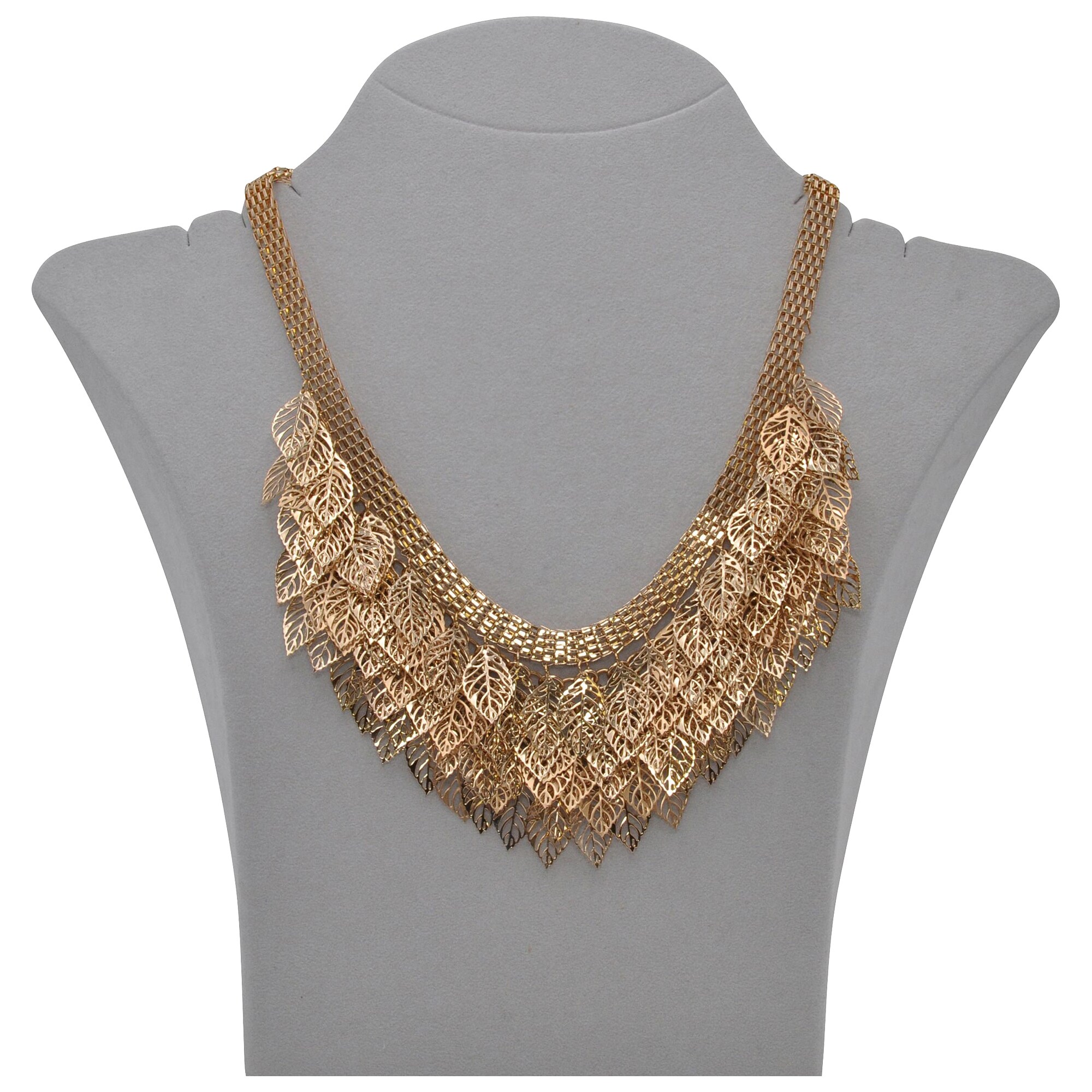 Steuer Modeschmuck Collierkette Metall Metallcollier mit vielen Blättern goldfarben