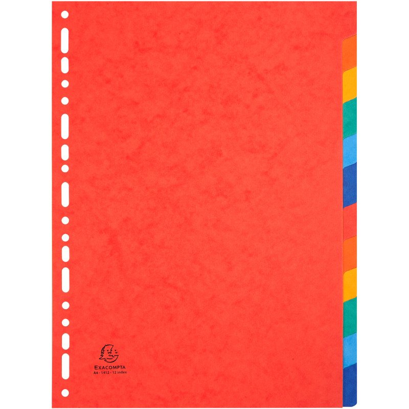 Intercalaires A4 carte lustrée colorée Exacompta 12 onglets neutres - 1 jeu