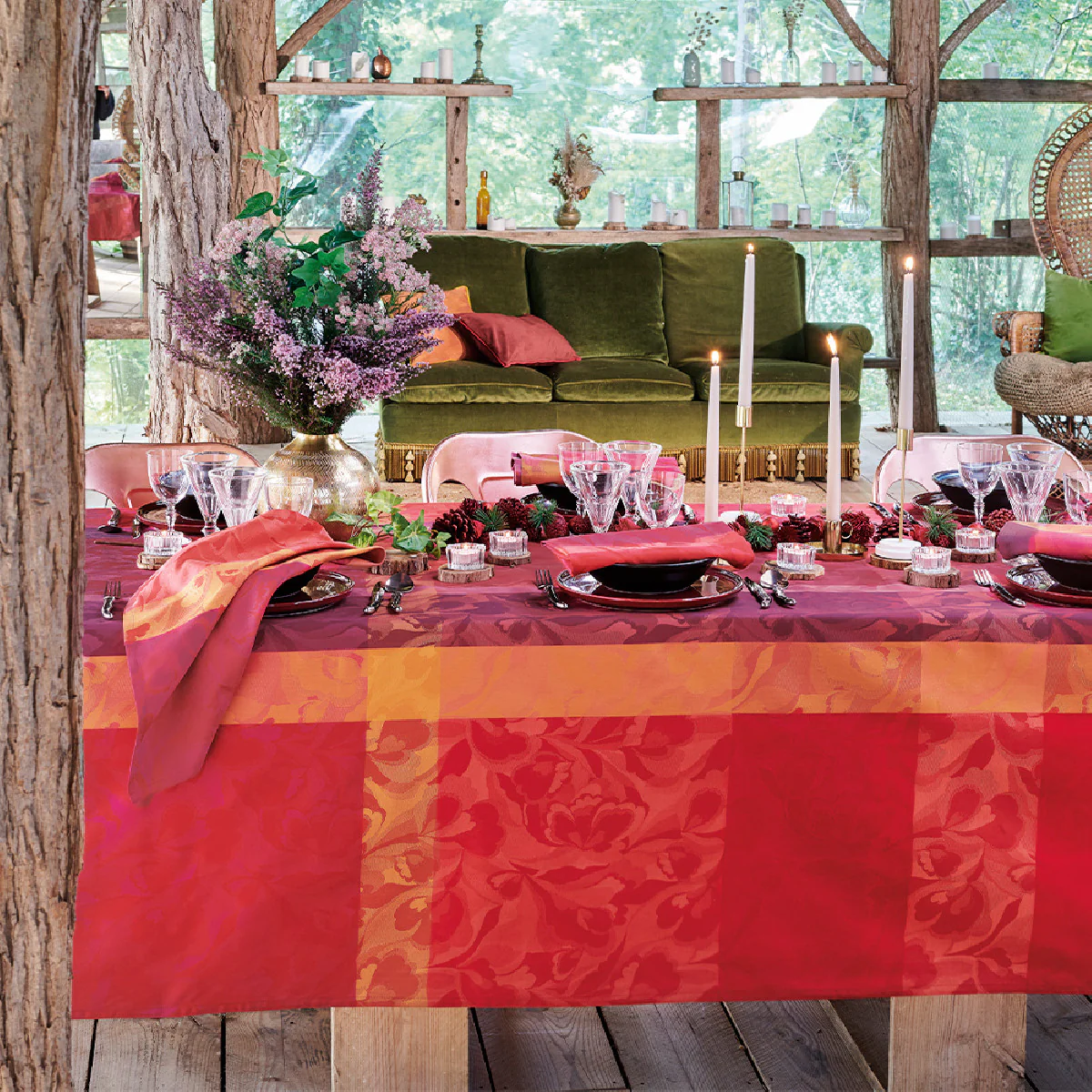 Nappe pur coton rouge 180x180 Garnier Thiebaut