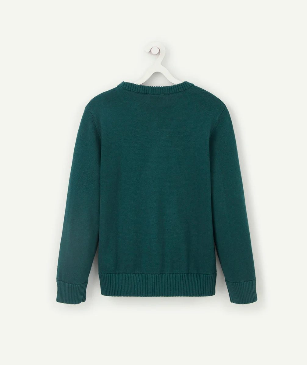 PULL EN TRICOT VERT MESSAGE ET CAFÉ GARÇON
