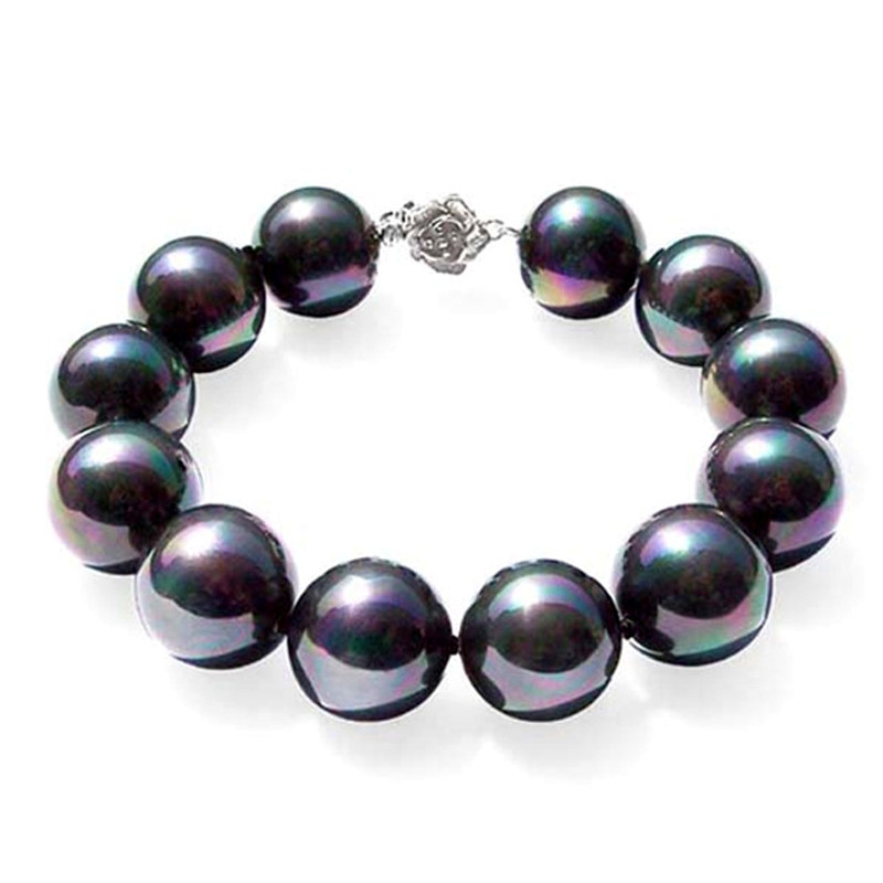 Bracelet en Perles de culture noires et fermoir fleur en Argent 925