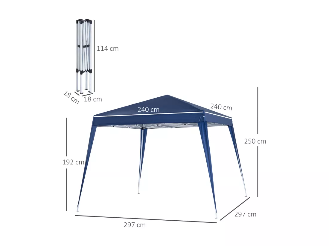 Tonnelle barnum de jardin pop-up pliant 2,4L x 2,4l x 2,5H m acier polyester imperméabilisé anti UV avec sac de transport bleu