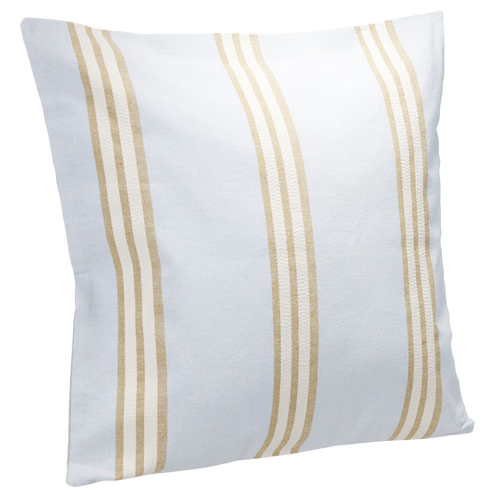 Coussin jacquard rayure blanc marron bleu clair 45x45cm