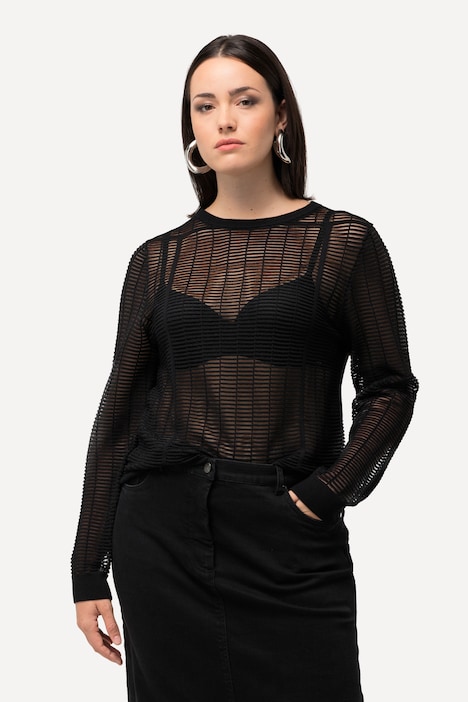 Pullover, Mesh, Feinstrick, Rundhals, Langarm
