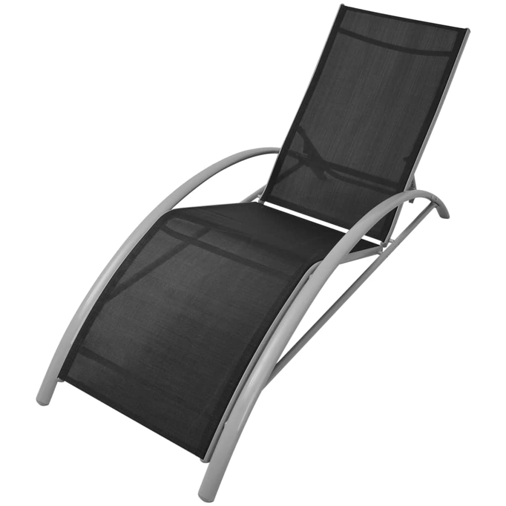 Lot de deux chaises longues transat avec table aluminium noir