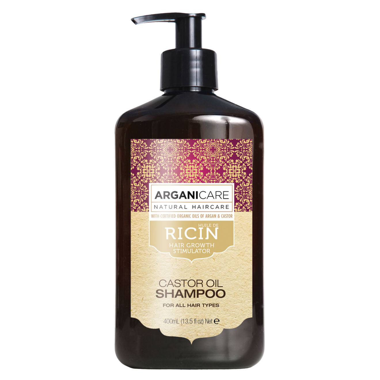 Arganicare Shampooing accélérateur de croissance à l'huile de Ricin Bio tous types de cheveux -  400 ml