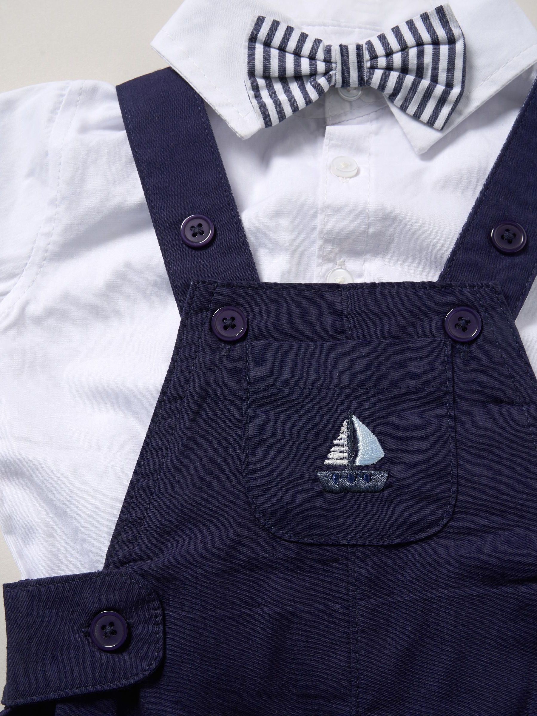 Lichtblauw - Little Gent 100% Cotton Bodysuit Shirt Dungarees and Bowtie Outfit Set