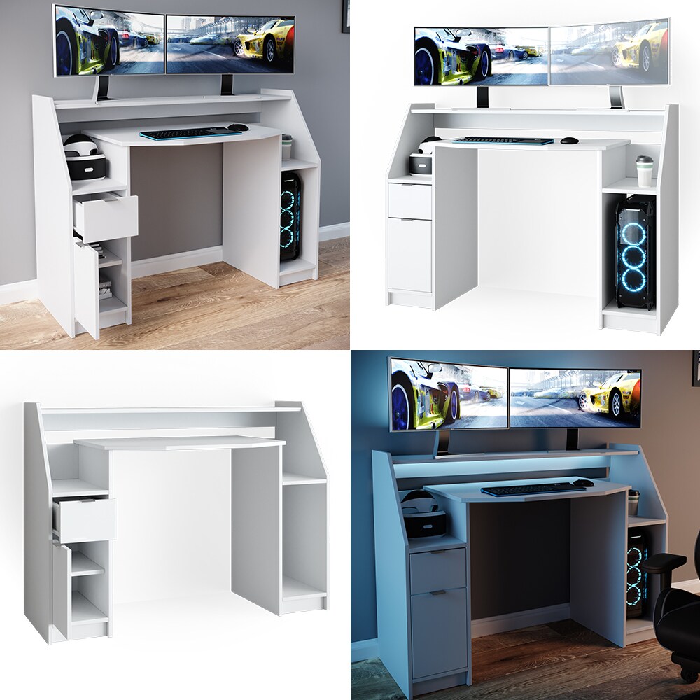 VICCO Computertisch Joel PC-Tisch Weiß Gamingtisch Schreibtisch Gamertisch