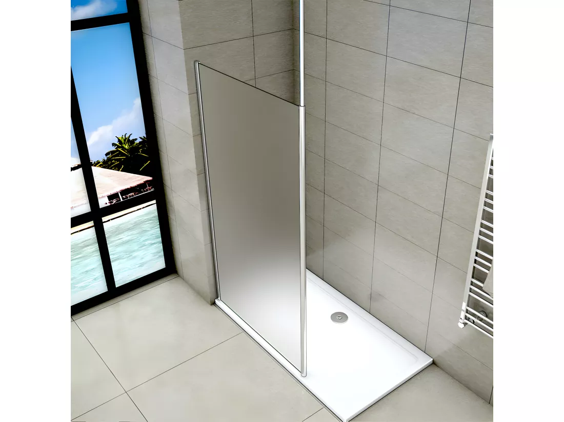 Paroi de douche à l'italienne 140x200cm - 8mm verre trempé sablé - Avec barre de fixation au plafond 203-320cm