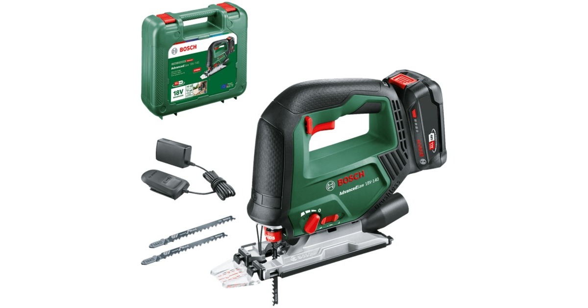 BoschAccudecoupeerzaag AdvancedSaw 18V-140 - 1x 2,0 Ah accu  (Groen, POWER FOR ALL ALLIANCE, Accu en oplader inbegrepen)