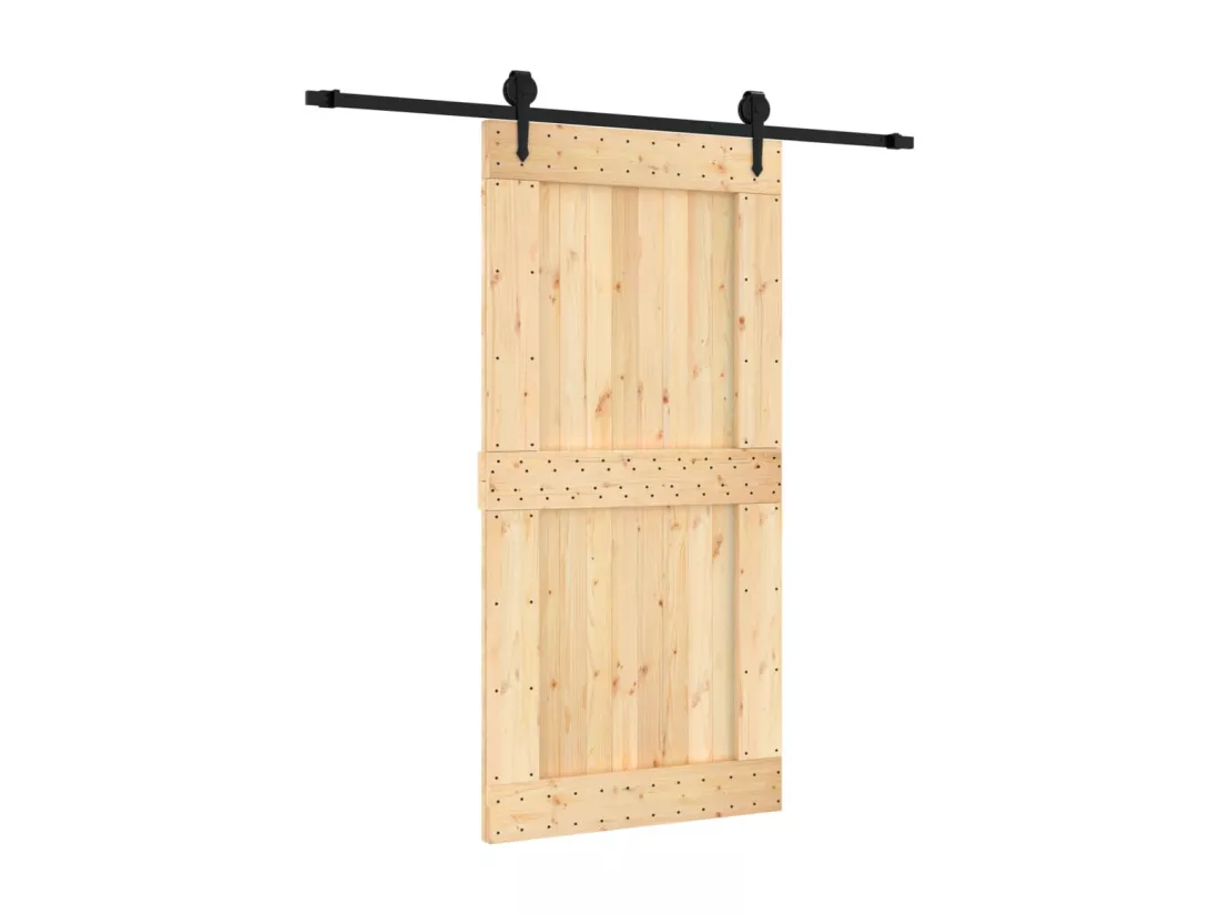 Porte coulissante et kit de quincaillerie 100x210 cm pin massif