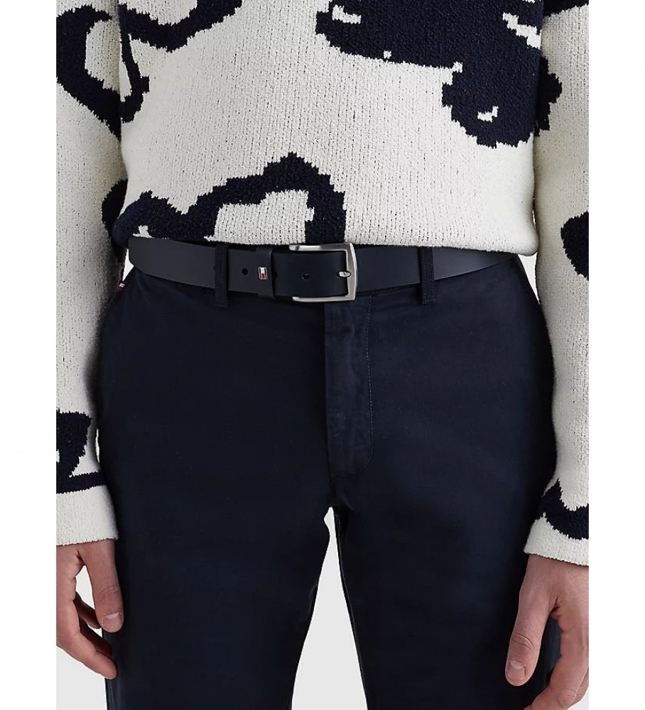 Cinto de couro azul marinho Tommy Hilfiger Denton