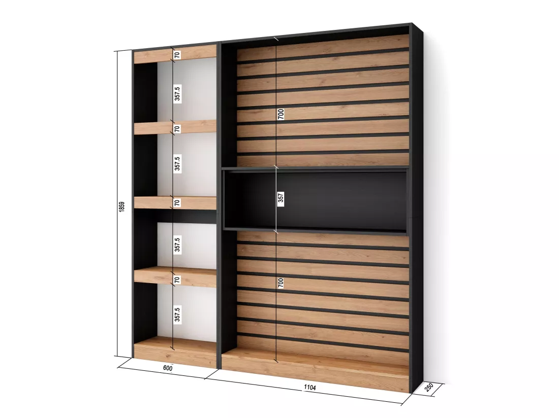 Étagère Bibliothèque, 170x186x25cm, Salon Salle à manger Bureau, Salon, Bureau, Chêne et noir