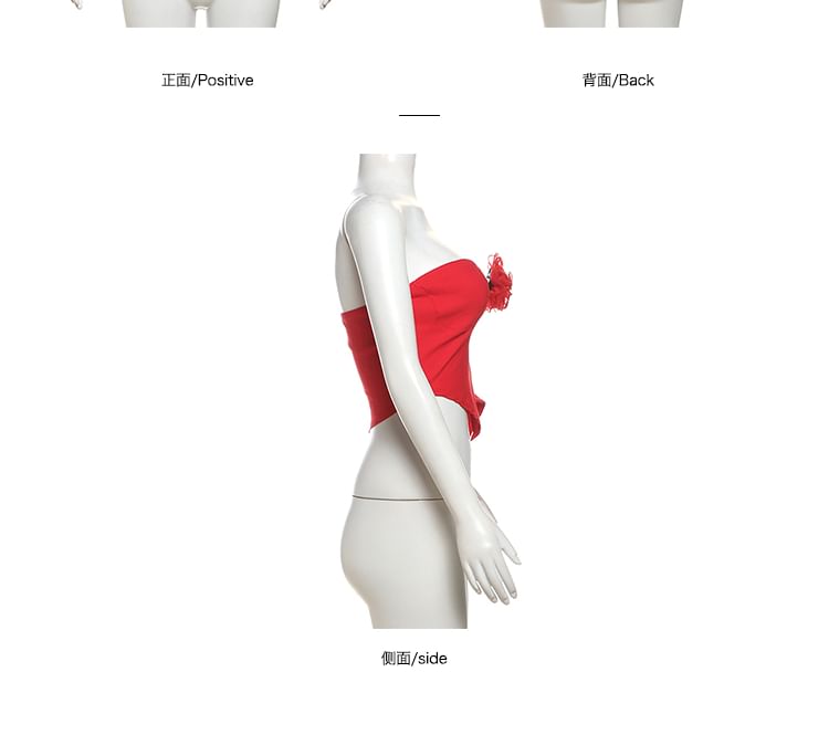 Bababy - Strapless asymmetrische crop top met bloemenaccent en effen kleur / geruite mini-laagrok