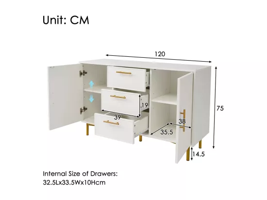 Commode Armoire 2 portes 3 tiroirs avec portes et tiroirs 120x40x75cm blanc