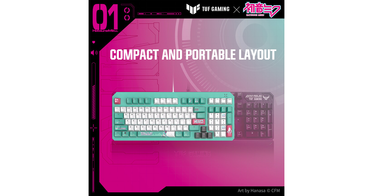 ASUSTUF Gaming K3 Gen II Hatsune Miku Edition, gaming toetsenbord  (Turquoise/wit, US lay-out, opto mechanisch, 96%, RGB)