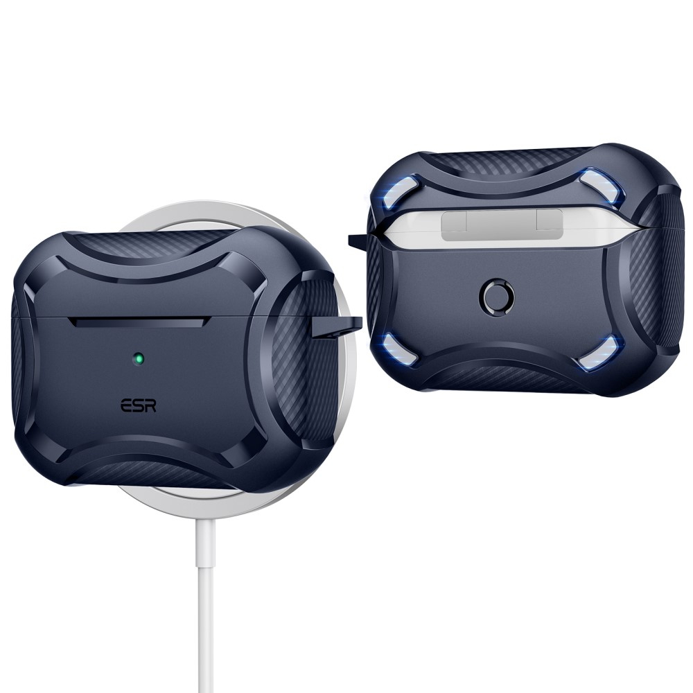 AirPods Pro 2 / AirPods Pro Cyber ​​Armor Series MagSafe Hybrid Hülle mit Karabinerhaken - Dunkelblau
