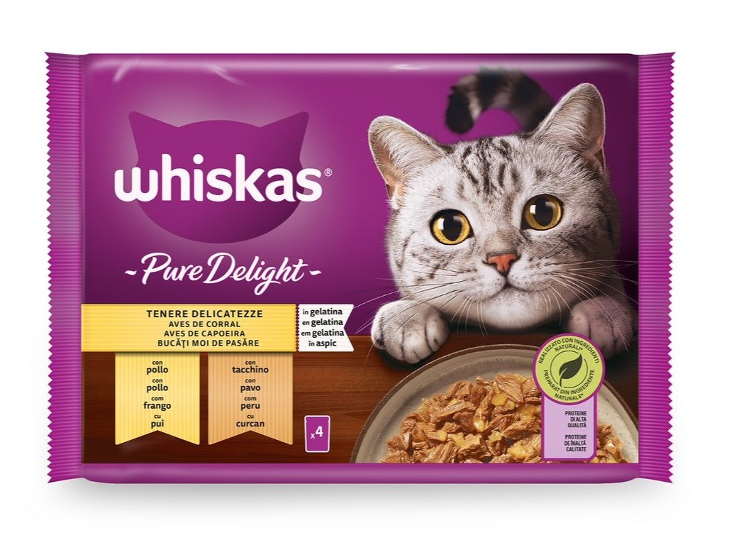 COMIDA HÚMIDA GATO WHISKAS PURE DELIGHT AVES 4X85G