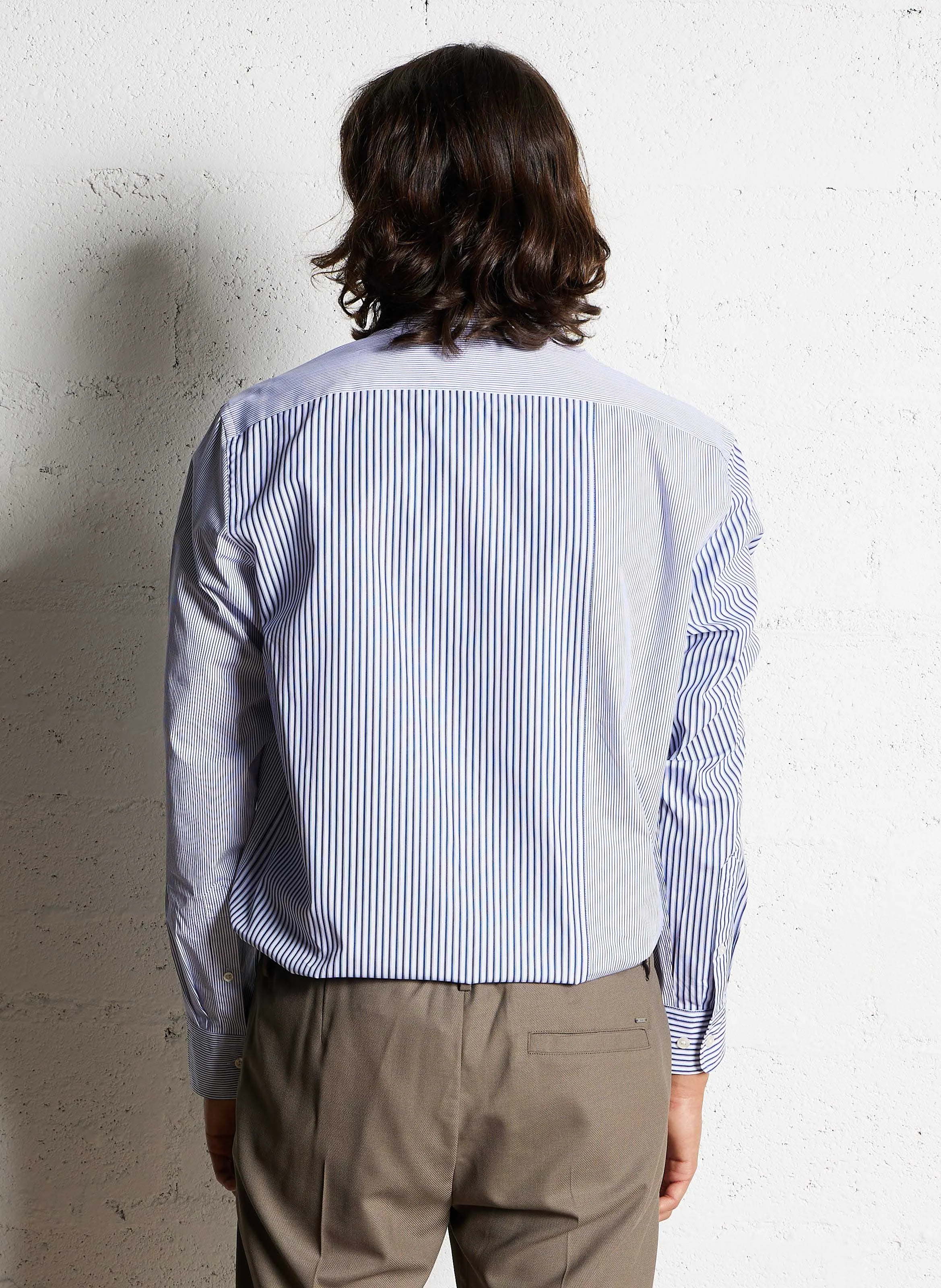 Chemise col classique rayée en coton | Bleu