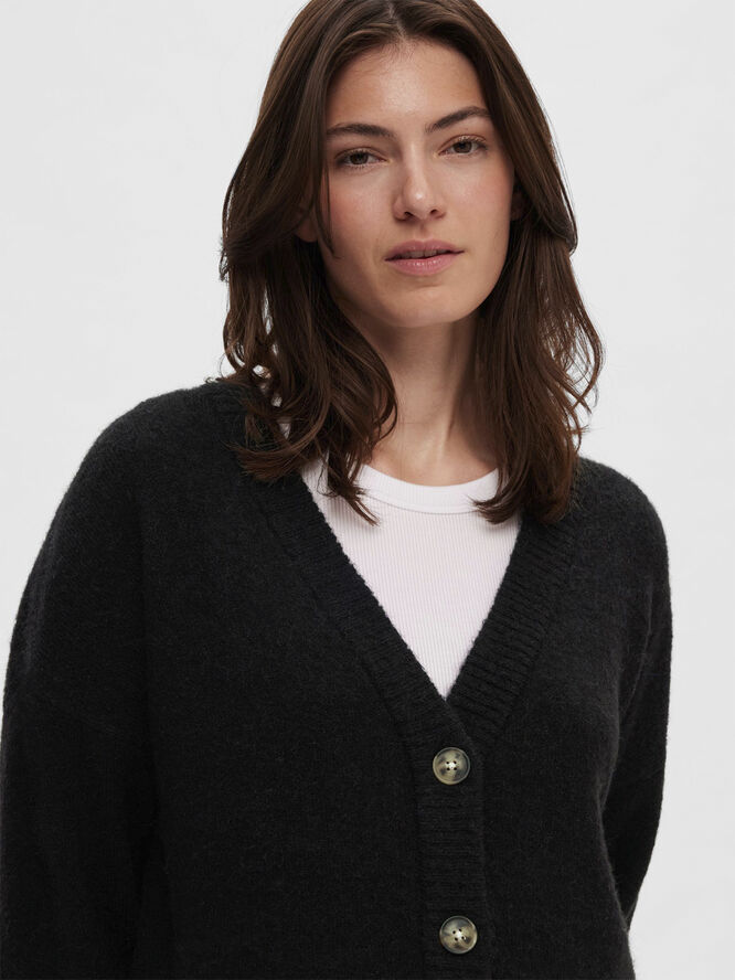 Selected Femme SLFMALINE LS WOOL KNIT LONG CARDIGAN NOO Sort