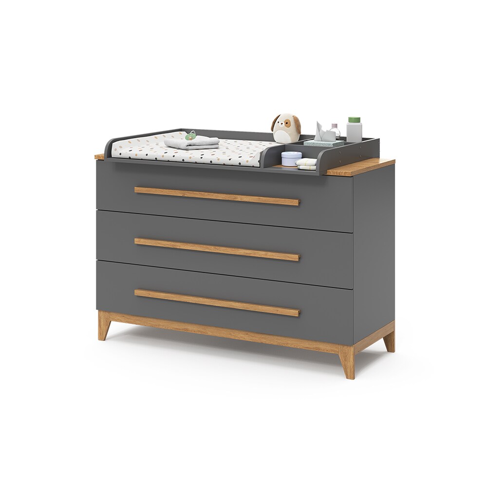 VitaliSpa Wickelkommode Malia XL 133 x 98 cm, Grau Eiche, Wickeltisch inkl. Wickelauflage