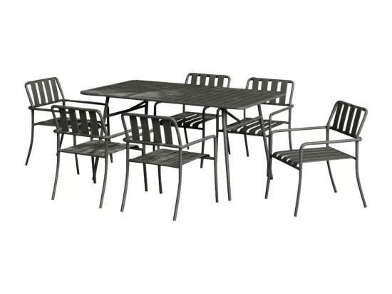 Salle à manger de jardin en métal : la table L.160 cm et 6 fauteuils - Gris anthracite - BIRMOS de MYLIA