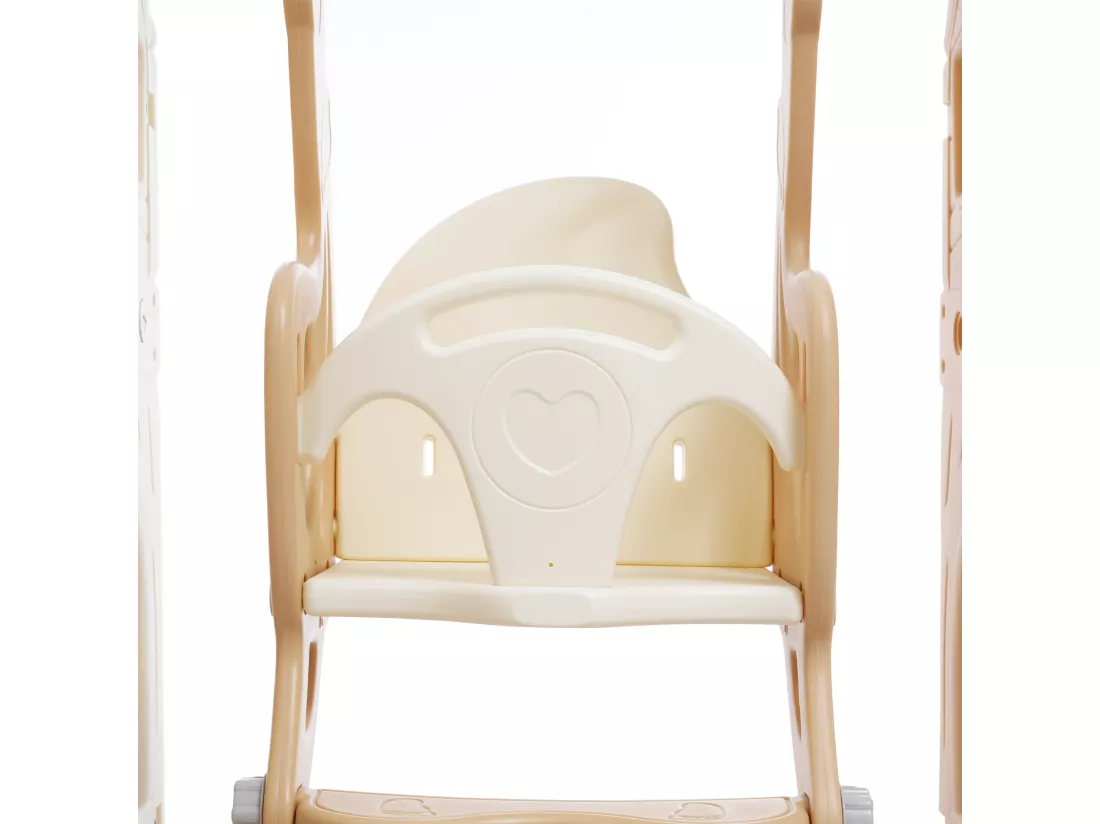 Toboggan 5 en 1 - avec escalier, balançoire, espace de rangement, panier de basket - jaune clair