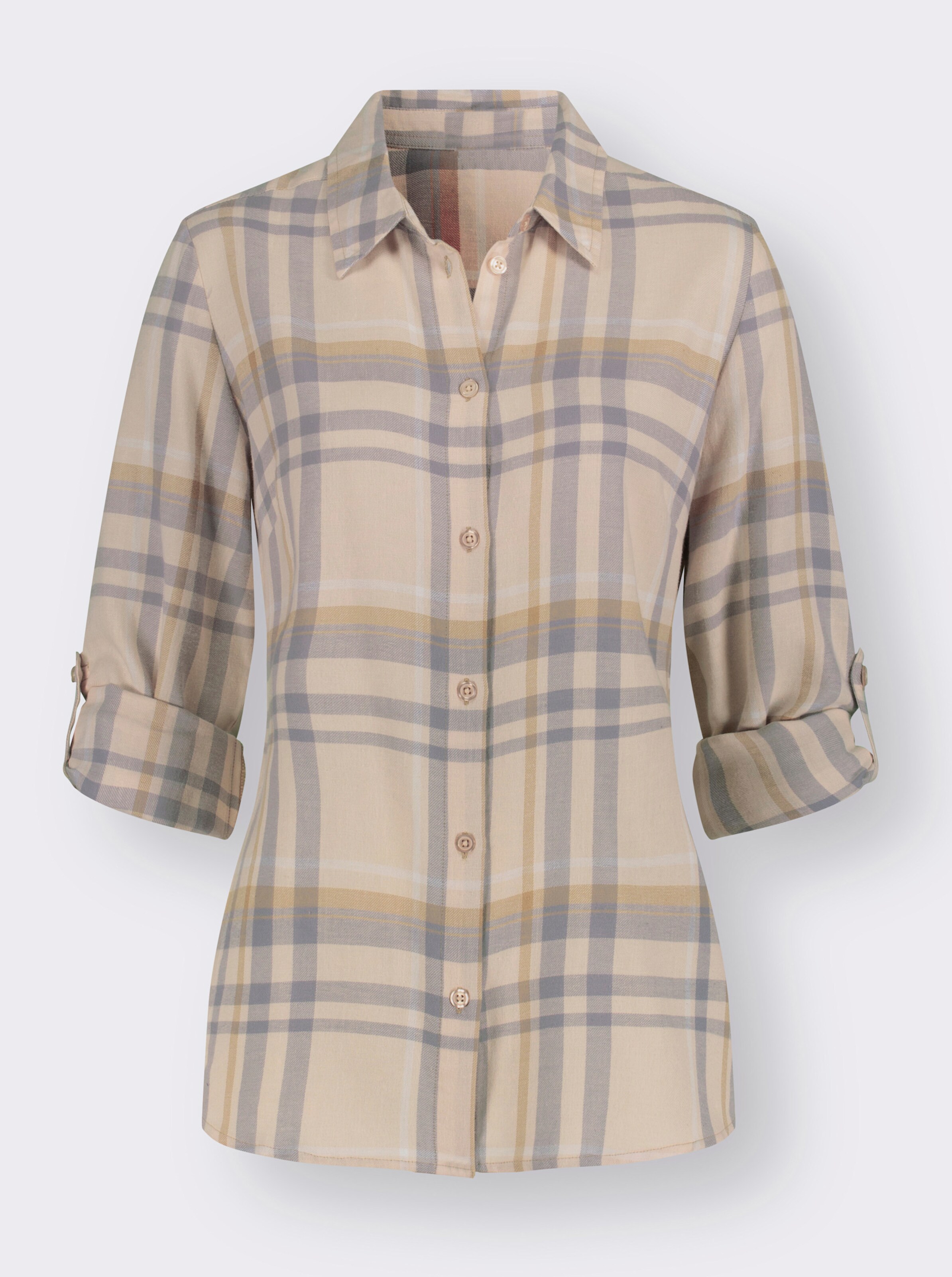 Flanellbluse mit krempelbaren Ärmeln